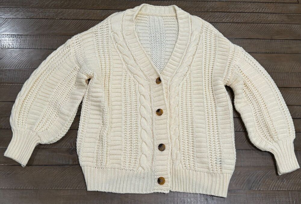 SHEIN Ivory Button Front Cable Knit Cardigan Sweater - Size S